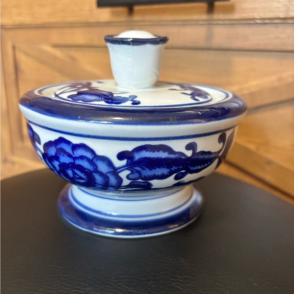 Vintage Bombay Blue and White Ceramic Sugar Bowl